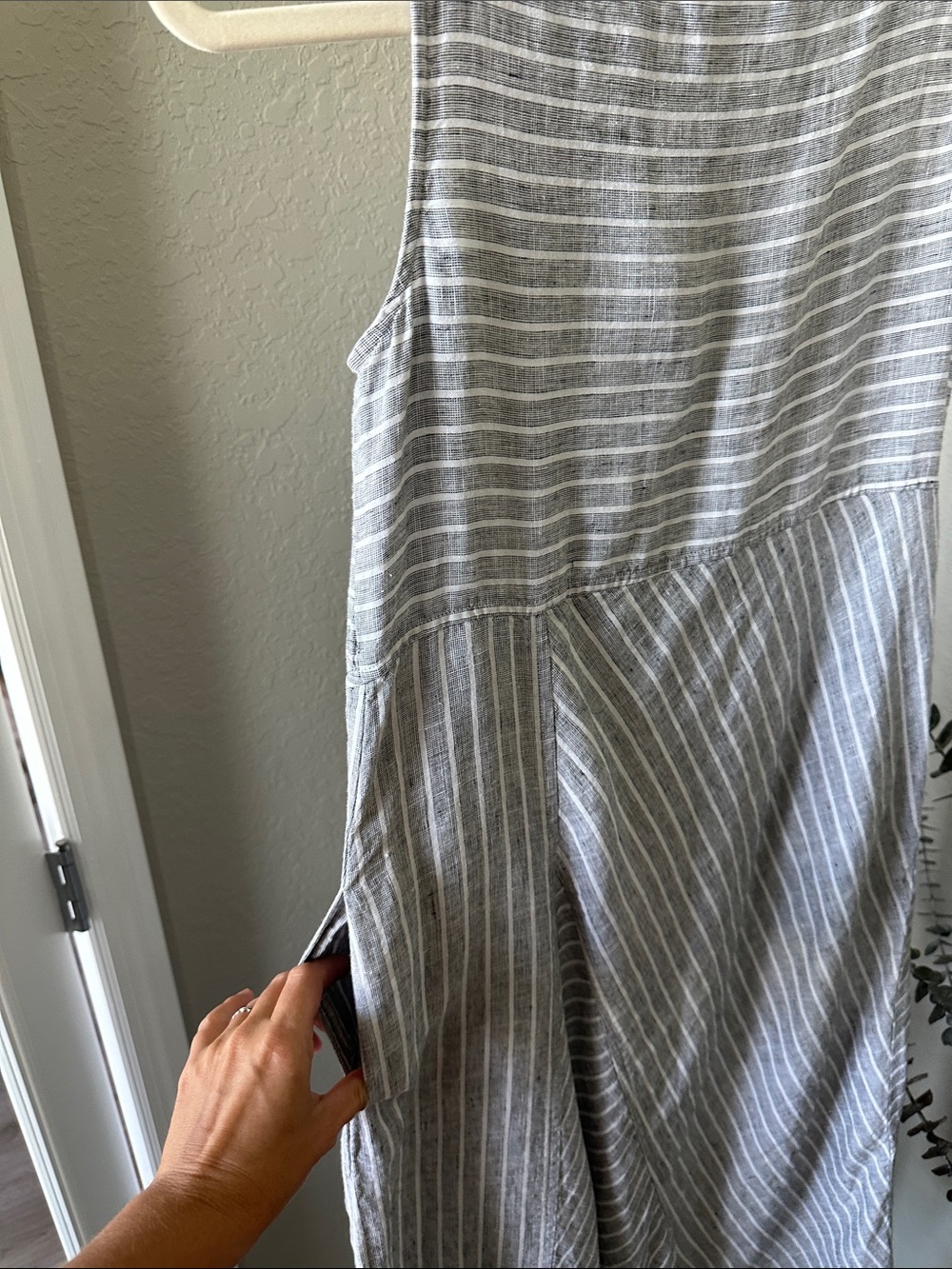 J.Jill 100% Linen gray and white asymmetric striped midi dress - Picture 6 of 6